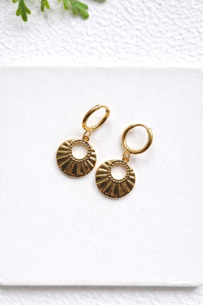 Sunburst Charm Gold Hoop Earring - PD416